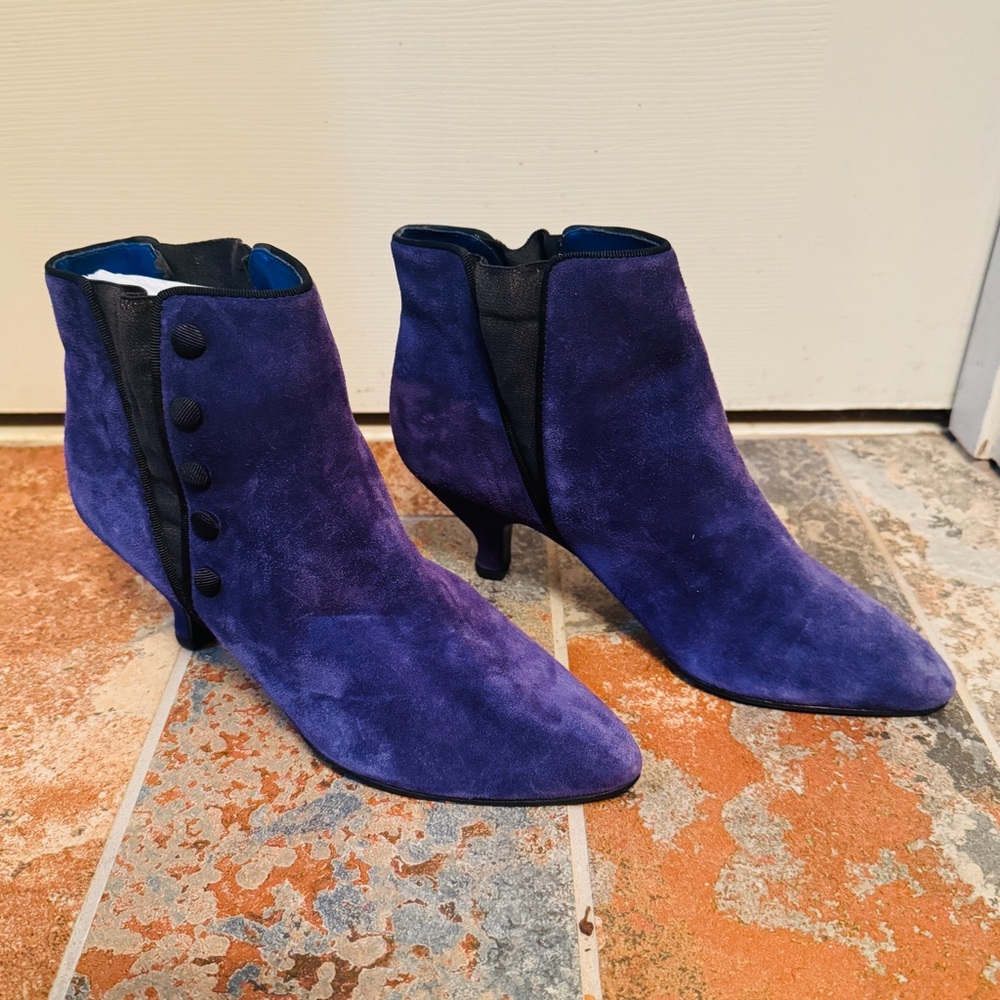 Purple Suede Kitten Heels Pointed Toe Ankle Boots! - Picture 3 of 15